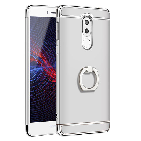 Handyhülle Hülle Luxus Metall Rahmen und Kunststoff mit Fingerring Ständer für Huawei GR5 (2017) Silber