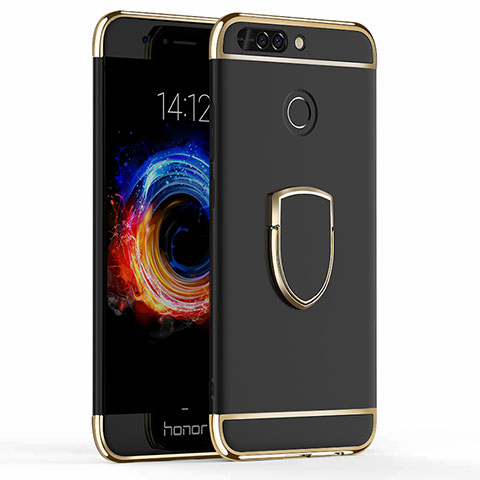 Handyhülle Hülle Luxus Metall Rahmen und Kunststoff mit Fingerring Ständer für Huawei Honor V9 Schwarz