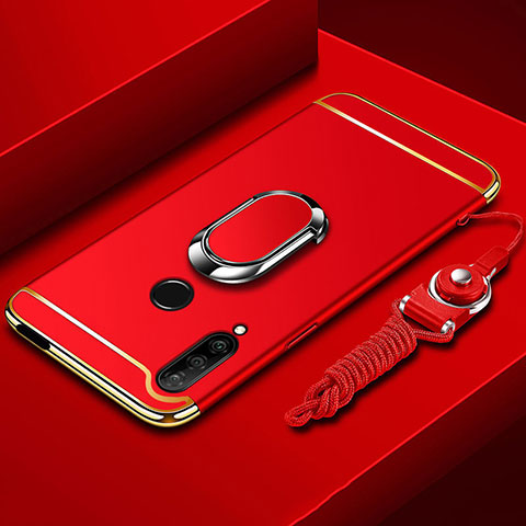 Handyhülle Hülle Luxus Metall Rahmen und Kunststoff Schutzhülle Hartschalen Tasche mit Fingerring Ständer A01 für Huawei Enjoy 10 Plus Rot