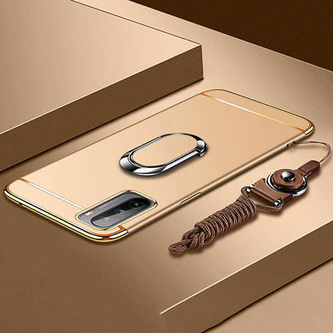 Handyhülle Hülle Luxus Metall Rahmen und Kunststoff Schutzhülle Hartschalen Tasche mit Fingerring Ständer A01 für Huawei Mate 40 Lite 5G Gold