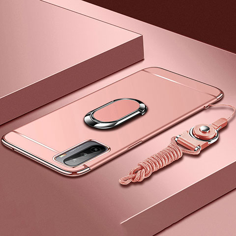 Handyhülle Hülle Luxus Metall Rahmen und Kunststoff Schutzhülle Hartschalen Tasche mit Fingerring Ständer A01 für Huawei Mate 40 Lite 5G Rosegold