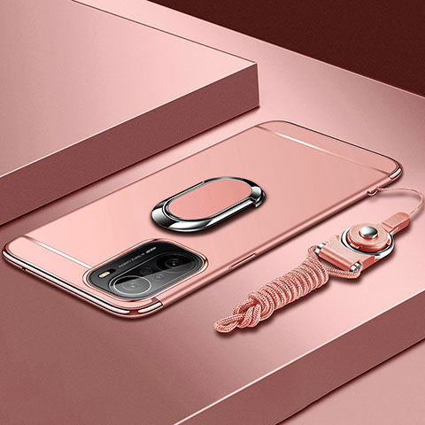 Handyhülle Hülle Luxus Metall Rahmen und Kunststoff Schutzhülle Hartschalen Tasche mit Fingerring Ständer für Xiaomi Mi 11X 5G Rosegold