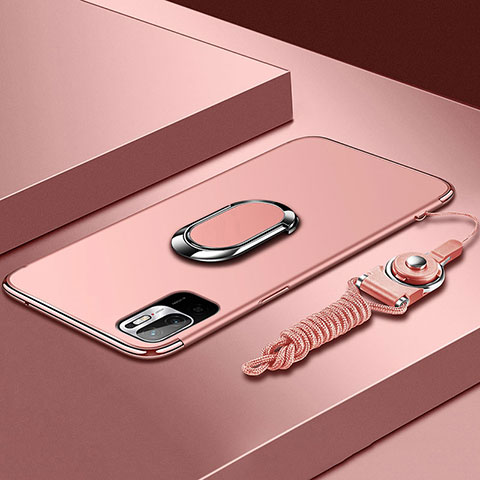 Handyhülle Hülle Luxus Metall Rahmen und Kunststoff Schutzhülle Hartschalen Tasche mit Fingerring Ständer für Xiaomi Redmi Note 10 5G Rosegold