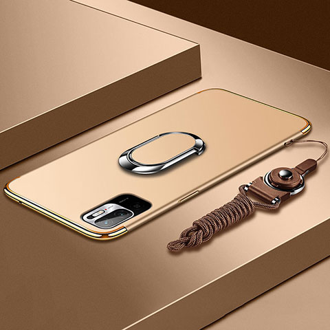 Handyhülle Hülle Luxus Metall Rahmen und Kunststoff Schutzhülle Hartschalen Tasche mit Fingerring Ständer für Xiaomi Redmi Note 10T 5G Gold