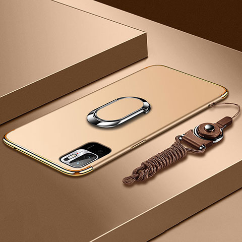 Handyhülle Hülle Luxus Metall Rahmen und Kunststoff Schutzhülle Hartschalen Tasche mit Fingerring Ständer für Xiaomi Redmi Note 11 SE 5G Gold