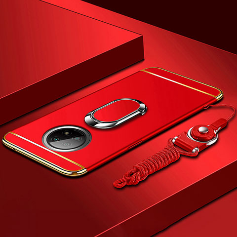 Handyhülle Hülle Luxus Metall Rahmen und Kunststoff Schutzhülle Hartschalen Tasche mit Fingerring Ständer für Xiaomi Redmi Note 9T 5G Rot