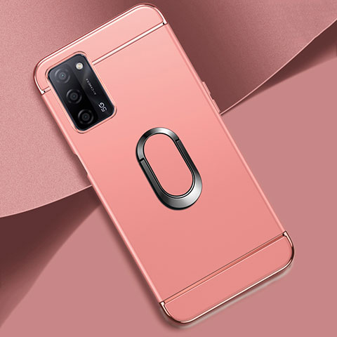 Handyhülle Hülle Luxus Metall Rahmen und Kunststoff Schutzhülle Hartschalen Tasche mit Fingerring Ständer P02 für Oppo A56 5G Rosegold