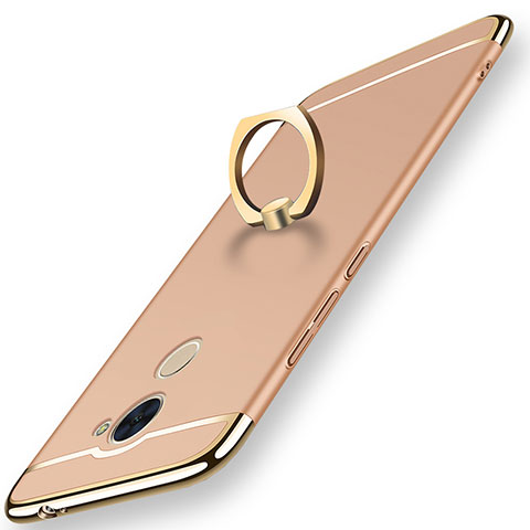 Handyhülle Hülle Luxus Metall Rahmen und Kunststoff Schutzhülle Tasche mit Fingerring Ständer A01 für Huawei Enjoy 7 Plus Gold