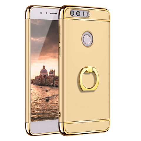 Handyhülle Hülle Luxus Metall Rahmen und Kunststoff Schutzhülle Tasche mit Fingerring Ständer A01 für Huawei Honor 8 Gold