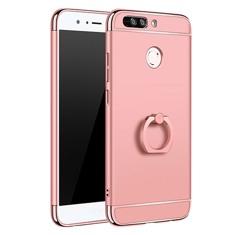 Handyhülle Hülle Luxus Metall Rahmen und Kunststoff Schutzhülle Tasche mit Fingerring Ständer A01 für Huawei Honor 8 Pro Rosegold