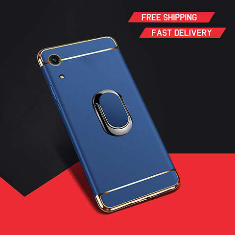 Handyhülle Hülle Luxus Metall Rahmen und Kunststoff Schutzhülle Tasche mit Fingerring Ständer A01 für Huawei Honor Play 8A Blau