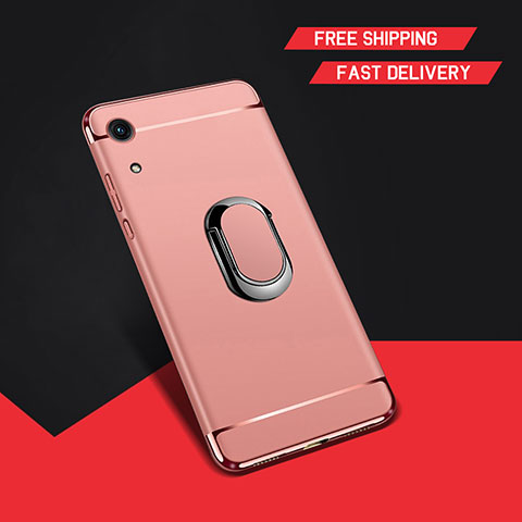 Handyhülle Hülle Luxus Metall Rahmen und Kunststoff Schutzhülle Tasche mit Fingerring Ständer A01 für Huawei Honor Play 8A Rosegold