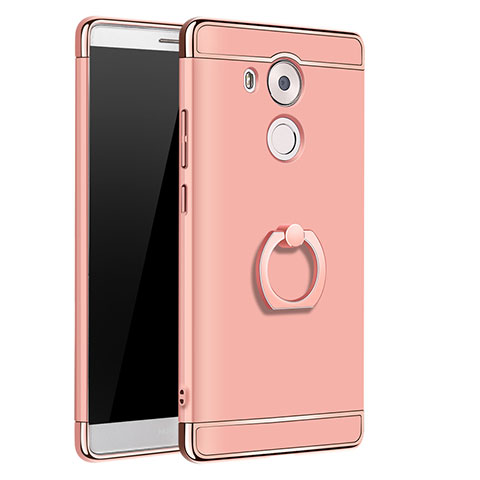 Handyhülle Hülle Luxus Metall Rahmen und Kunststoff Schutzhülle Tasche mit Fingerring Ständer A01 für Huawei Mate 8 Rosegold