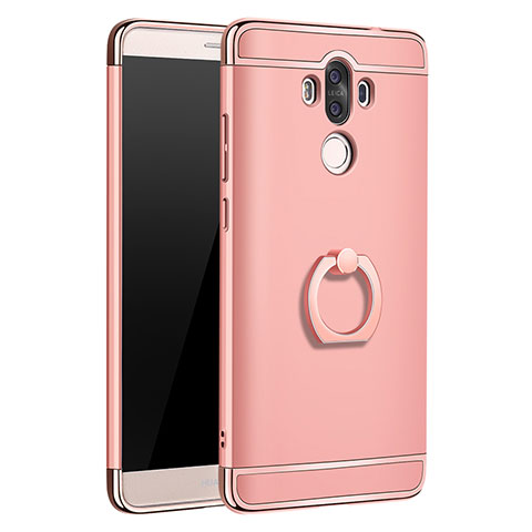 Handyhülle Hülle Luxus Metall Rahmen und Kunststoff Schutzhülle Tasche mit Fingerring Ständer A01 für Huawei Mate 9 Rosegold