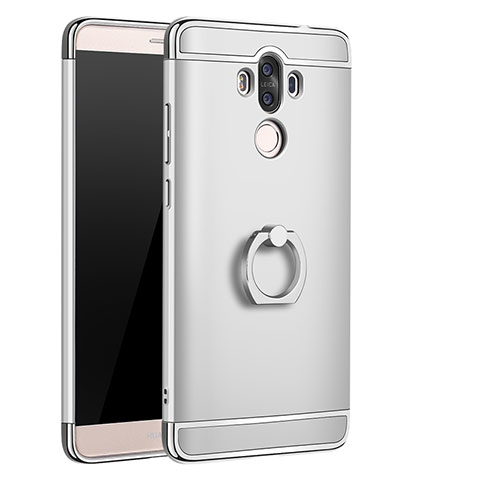 Handyhülle Hülle Luxus Metall Rahmen und Kunststoff Schutzhülle Tasche mit Fingerring Ständer A01 für Huawei Mate 9 Silber