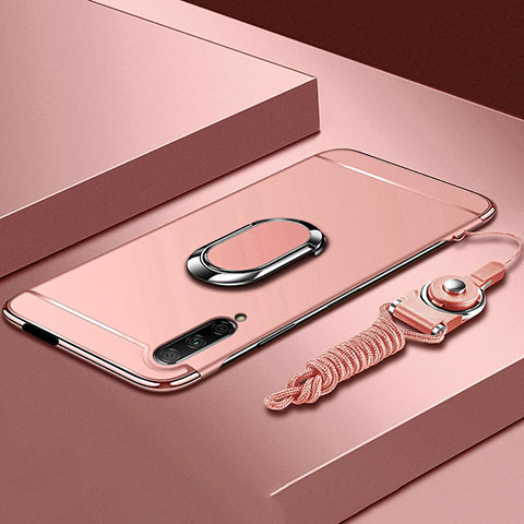 Handyhülle Hülle Luxus Metall Rahmen und Kunststoff Schutzhülle Tasche mit Fingerring Ständer A01 für Huawei P Smart Pro (2019) Rosegold