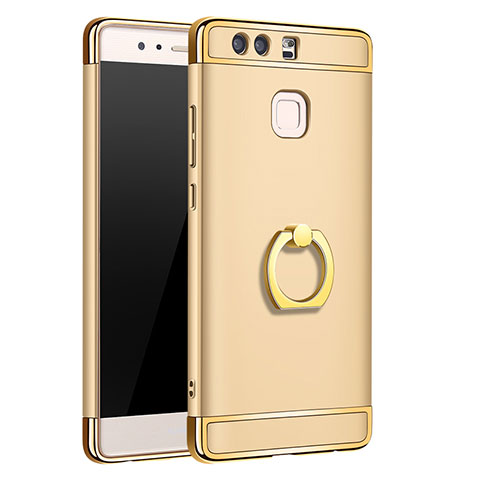 Handyhülle Hülle Luxus Metall Rahmen und Kunststoff Schutzhülle Tasche mit Fingerring Ständer A01 für Huawei P9 Plus Gold