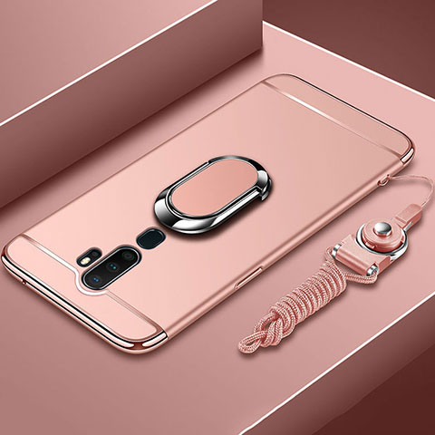 Handyhülle Hülle Luxus Metall Rahmen und Kunststoff Schutzhülle Tasche mit Fingerring Ständer A01 für Oppo A5 (2020) Rosegold