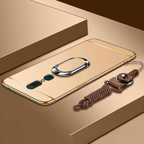 Handyhülle Hülle Luxus Metall Rahmen und Kunststoff Schutzhülle Tasche mit Fingerring Ständer A01 für Oppo A9 Gold