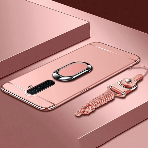 Handyhülle Hülle Luxus Metall Rahmen und Kunststoff Schutzhülle Tasche mit Fingerring Ständer A01 für Oppo Reno Ace Rosegold