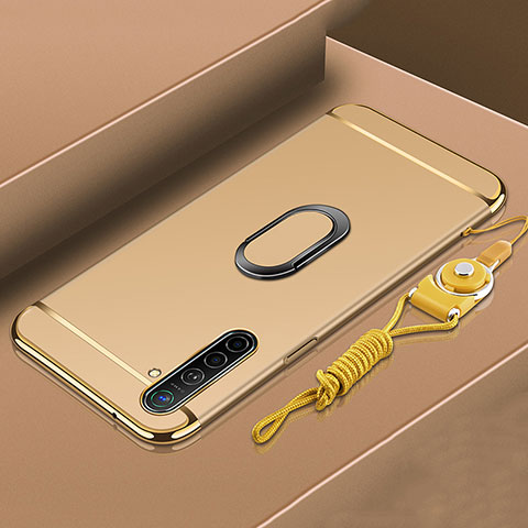 Handyhülle Hülle Luxus Metall Rahmen und Kunststoff Schutzhülle Tasche mit Fingerring Ständer A01 für Realme X2 Gold