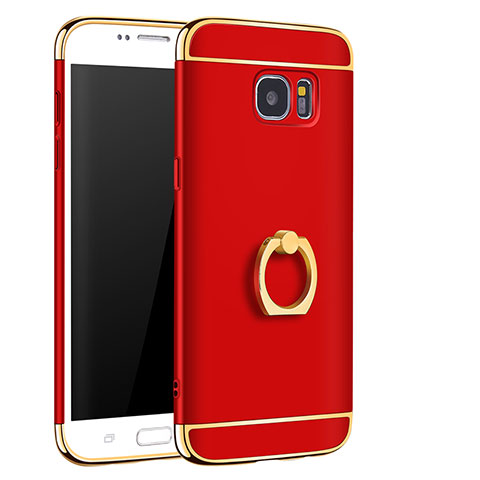 Handyhülle Hülle Luxus Metall Rahmen und Kunststoff Schutzhülle Tasche mit Fingerring Ständer A01 für Samsung Galaxy S7 Edge G935F Rot