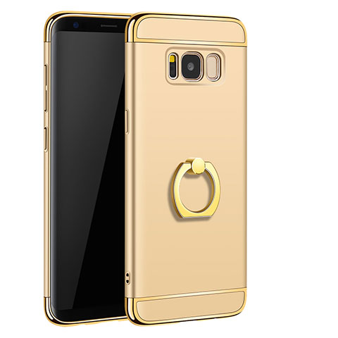 Handyhülle Hülle Luxus Metall Rahmen und Kunststoff Schutzhülle Tasche mit Fingerring Ständer A01 für Samsung Galaxy S8 Plus Gold