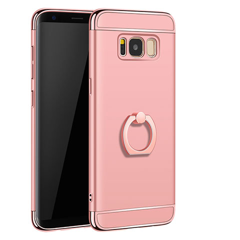 Handyhülle Hülle Luxus Metall Rahmen und Kunststoff Schutzhülle Tasche mit Fingerring Ständer A01 für Samsung Galaxy S8 Plus Rosegold