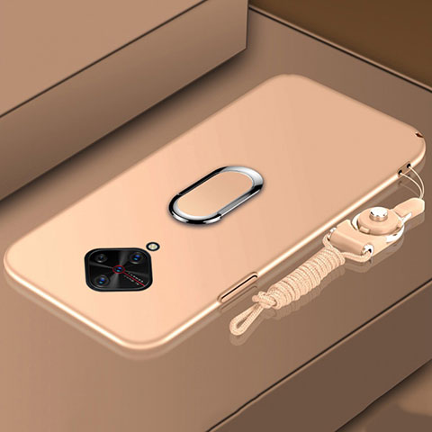 Handyhülle Hülle Luxus Metall Rahmen und Kunststoff Schutzhülle Tasche mit Fingerring Ständer A01 für Vivo S1 Pro Gold