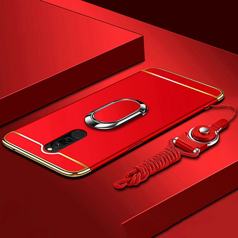 Handyhülle Hülle Luxus Metall Rahmen und Kunststoff Schutzhülle Tasche mit Fingerring Ständer A01 für Xiaomi Redmi 8 Rot