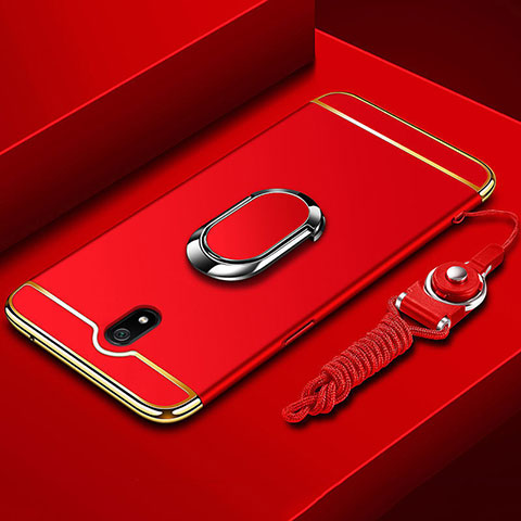 Handyhülle Hülle Luxus Metall Rahmen und Kunststoff Schutzhülle Tasche mit Fingerring Ständer A01 für Xiaomi Redmi 8A Rot