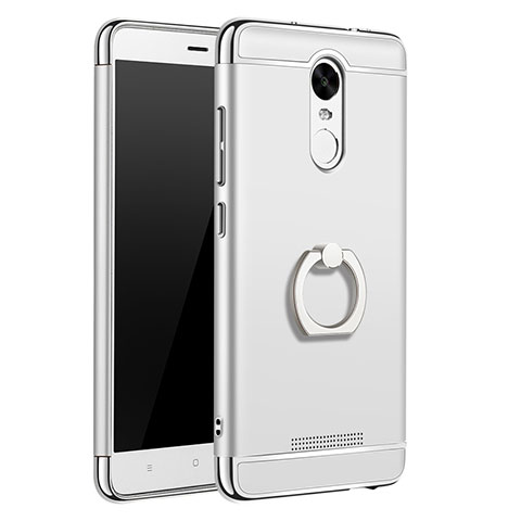 Handyhülle Hülle Luxus Metall Rahmen und Kunststoff Schutzhülle Tasche mit Fingerring Ständer A01 für Xiaomi Redmi Note 3 MediaTek Silber