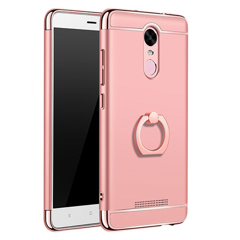 Handyhülle Hülle Luxus Metall Rahmen und Kunststoff Schutzhülle Tasche mit Fingerring Ständer A01 für Xiaomi Redmi Note 3 Pro Rosegold