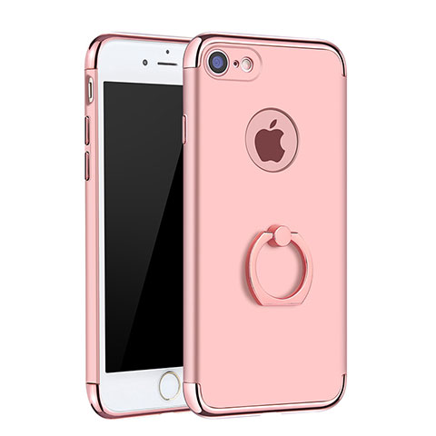 Handyhülle Hülle Luxus Metall Rahmen und Kunststoff Schutzhülle Tasche mit Fingerring Ständer A02 für Apple iPhone 7 Rosegold