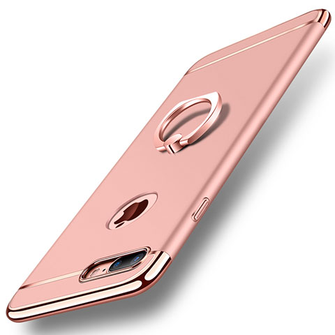 Handyhülle Hülle Luxus Metall Rahmen und Kunststoff Schutzhülle Tasche mit Fingerring Ständer A05 für Apple iPhone 7 Plus Rosegold