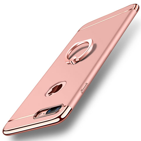 Handyhülle Hülle Luxus Metall Rahmen und Kunststoff Schutzhülle Tasche mit Fingerring Ständer A05 für Apple iPhone 8 Plus Rosegold