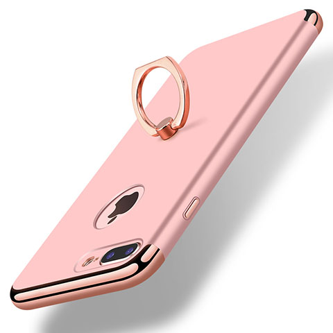 Handyhülle Hülle Luxus Metall Rahmen und Kunststoff Schutzhülle Tasche mit Fingerring Ständer A07 für Apple iPhone 7 Plus Rosegold