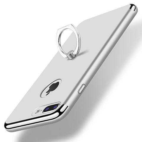 Handyhülle Hülle Luxus Metall Rahmen und Kunststoff Schutzhülle Tasche mit Fingerring Ständer A07 für Apple iPhone 7 Plus Silber