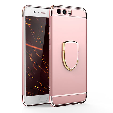 Handyhülle Hülle Luxus Metall Rahmen und Kunststoff Schutzhülle Tasche mit Fingerring Ständer für Huawei P10 Rosegold