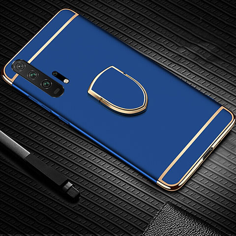 Handyhülle Hülle Luxus Metall Rahmen und Kunststoff Schutzhülle Tasche mit Fingerring Ständer T01 für Huawei Honor 20 Pro Blau