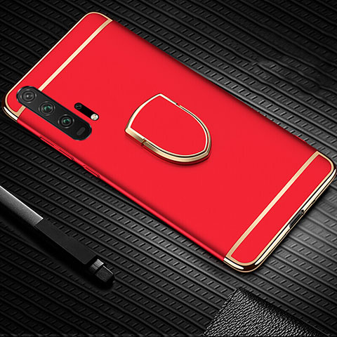 Handyhülle Hülle Luxus Metall Rahmen und Kunststoff Schutzhülle Tasche mit Fingerring Ständer T01 für Huawei Honor 20 Pro Rot