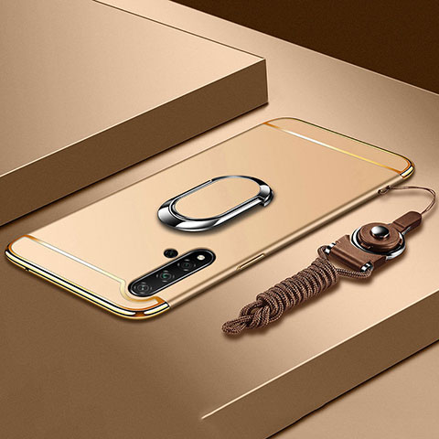 Handyhülle Hülle Luxus Metall Rahmen und Kunststoff Schutzhülle Tasche mit Fingerring Ständer T01 für Huawei Nova 5 Gold