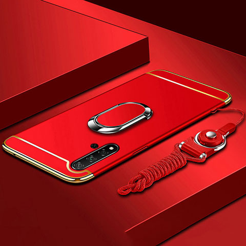 Handyhülle Hülle Luxus Metall Rahmen und Kunststoff Schutzhülle Tasche mit Fingerring Ständer T01 für Huawei Nova 5 Pro Rot