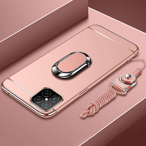 Handyhülle Hülle Luxus Metall Rahmen und Kunststoff Schutzhülle Tasche mit Fingerring Ständer T01 für Huawei Nova 8 SE 5G Rosegold