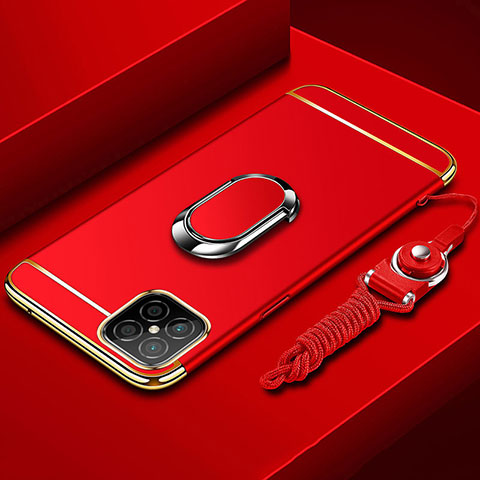 Handyhülle Hülle Luxus Metall Rahmen und Kunststoff Schutzhülle Tasche mit Fingerring Ständer T01 für Huawei Nova 8 SE 5G Rot