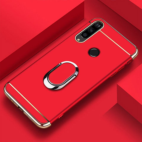 Handyhülle Hülle Luxus Metall Rahmen und Kunststoff Schutzhülle Tasche mit Fingerring Ständer T01 für Huawei P Smart+ Plus (2019) Rot