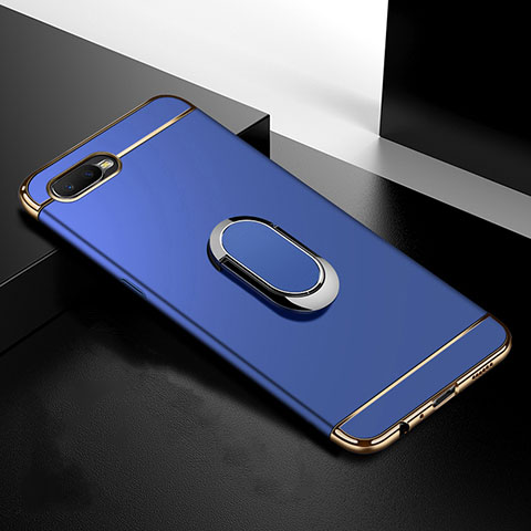 Handyhülle Hülle Luxus Metall Rahmen und Kunststoff Schutzhülle Tasche mit Fingerring Ständer T01 für Oppo K1 Blau