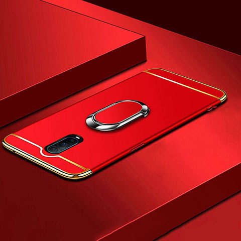 Handyhülle Hülle Luxus Metall Rahmen und Kunststoff Schutzhülle Tasche mit Fingerring Ständer T01 für Oppo R17 Pro Rot