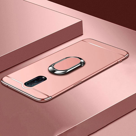 Handyhülle Hülle Luxus Metall Rahmen und Kunststoff Schutzhülle Tasche mit Fingerring Ständer T01 für Oppo RX17 Pro Rosegold