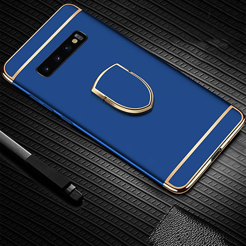 Handyhülle Hülle Luxus Metall Rahmen und Kunststoff Schutzhülle Tasche mit Fingerring Ständer T01 für Samsung Galaxy S10 5G Blau